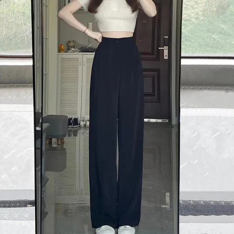 

Korean Style Black Suit Pants Women 2024 New Spring Summer Straight Loose Mopping Casual Trousers High Waist Wide Leg Pants Y2k