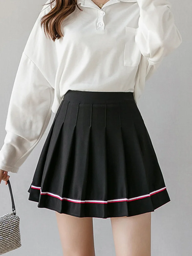 Summer High Waist Sexy Stripe White Mini Skirt Women Fashion Tennis Pleated Skirts School Uniform Girls