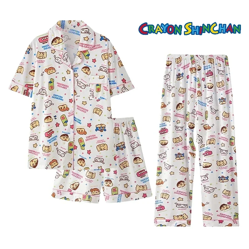 Cartoon Crayon Boy Shin C-Chan Loungewear Set Girls Spring and Autumn Thin Home Pajamas Cute Anime Cozy Three-piece Set Gifts