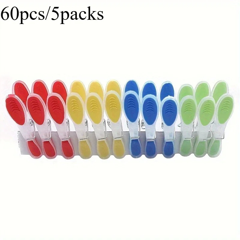 Image of 60 Stück/5 Packungen Weiche Wäscheklammern Kleine Trocknungsclips Plastik-Wäscheklammern Windfeste Unterwäsche-Socken-Trocknungsklammern