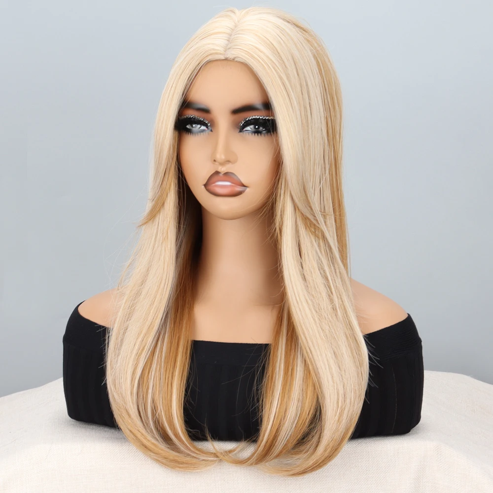 Blonde Wig With Fringe Highlights Synthetic High Heat Resistant Material Suitable For Daily Wear