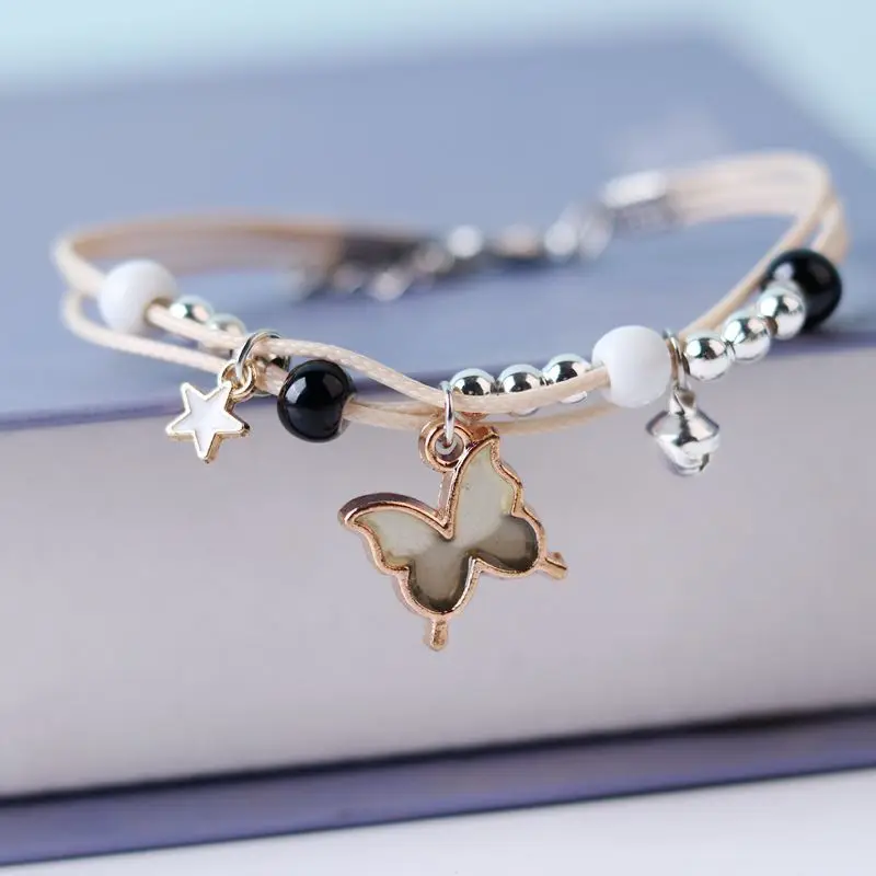 Fashion Handmade Adjustable Butterfly Pendant Bracelet for Women Boho Woven Rope Beaded Bracelet Summer Friendship Jewelry Gifts