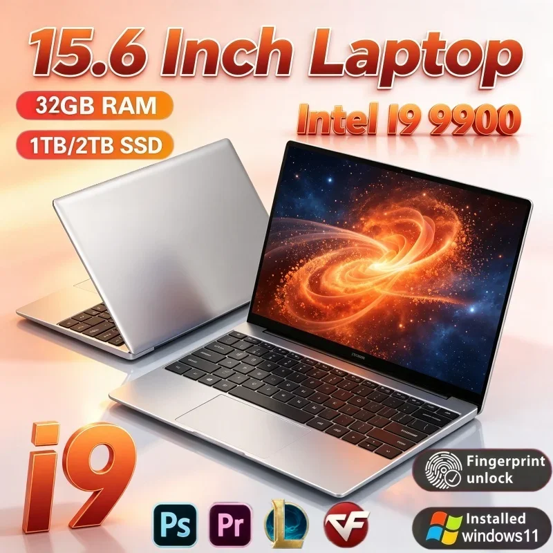 15.6" High Efficiency Notebook Intel Core i9 9900 32GB RAM 2TB SSD Win11 Office Ultra‑Slim Home Study Entertainment Laptop