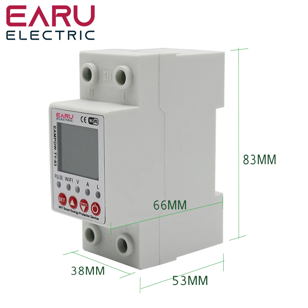 2P 63A TUYA APP WiFi Smart Circuit Aardlek Over Onderspanning Protector Relais Apparaat Schakelaar Breaker Energie Power kWh Meter