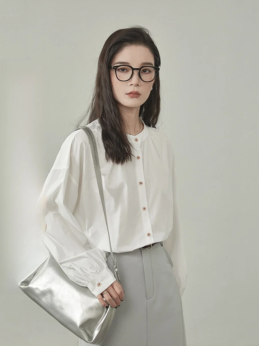 

Ele round Ne irt Women's Faionable Design Autumn New Arrival Versatile Cotton Long Sve Commute Sle Korean Loos...