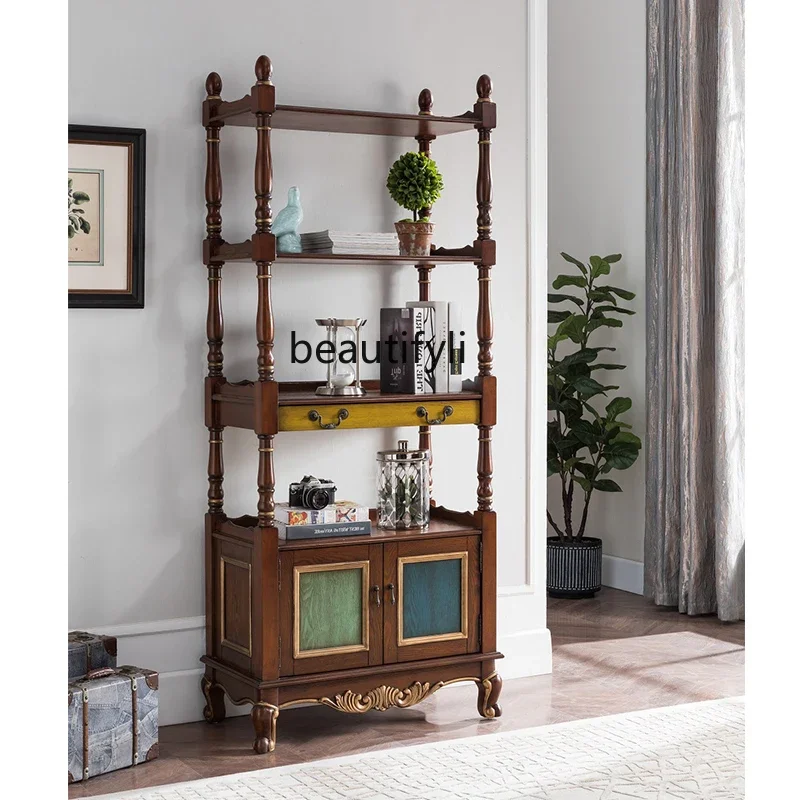SS03A Solid Wood Storage Rack Small Partition Vintage Wine Cabinet Multi-Layer Display Cabinet Bedroom Bookcase Storage Rack