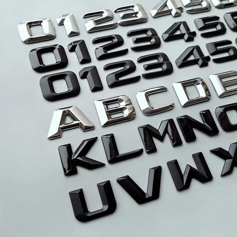 2.3cm DIY Alphabet 3D Sharp Letters Numbers Heart Dot ABS Emblem Car Trunk Nameplate Logo Sticker for Any Cars (Price for 1pc)