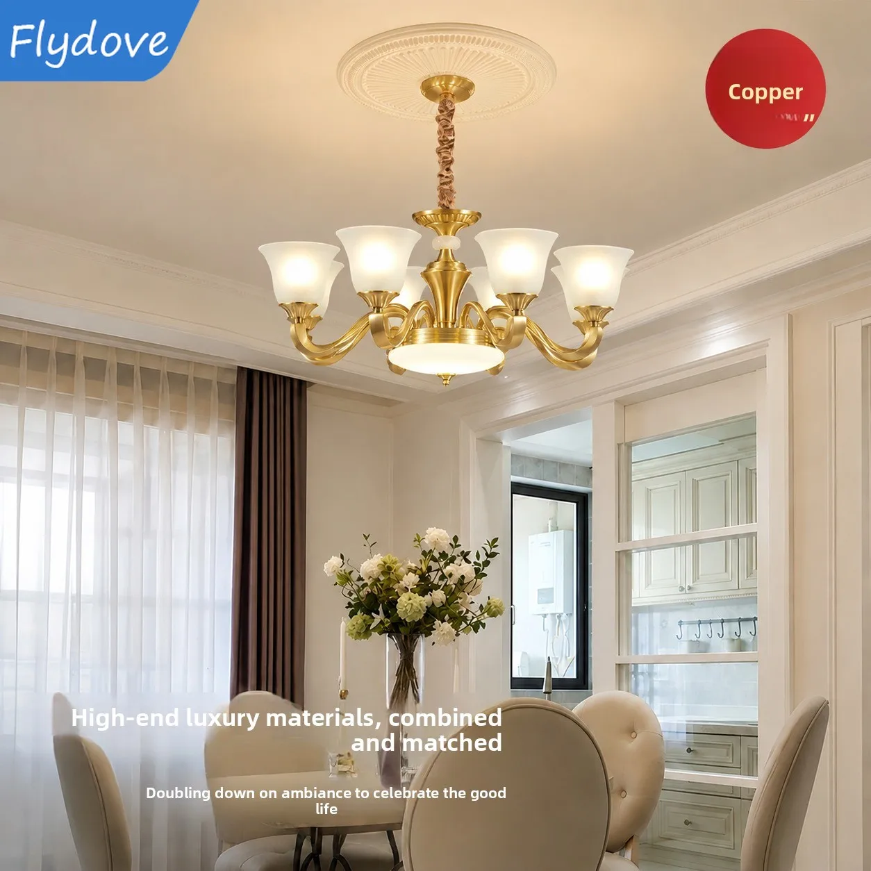American Luxury Brass Living Room Chandelier LED Retro Creativity Dining Room Bedroom Study Villa Hotel Pendent Lamp