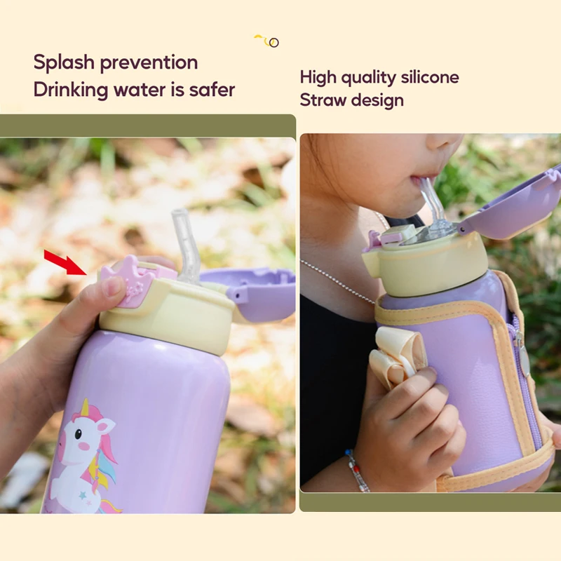 500ml Dinosaur Children\'s Thermos Bottle Cute Kids Thermal Water Bottle Stainless Steel Thermos Mug For Student Water Cup