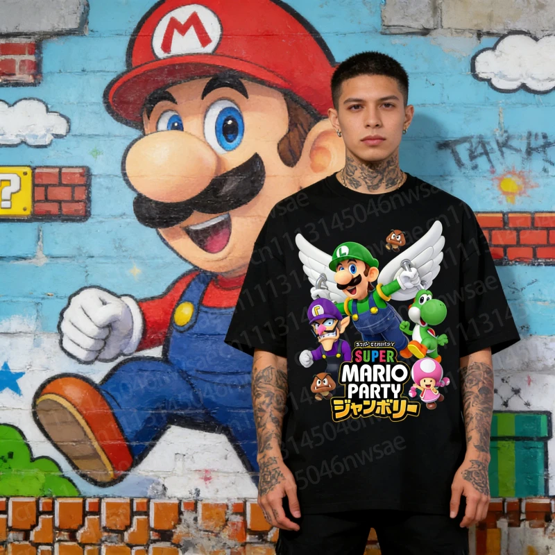 

Новая футболка Super Mario Party 2026 с Луиджи, Йоши, Варио, семейные парные футболки, размеры для взрослых и детей, уличная одежда с персонажами игры