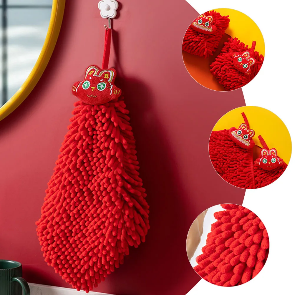 

2Pcs Chenille Absorbent Hand Towel Quick Drying Soft Supple Hand Drying Towel for Kitchen Bathroom Hanging Rope