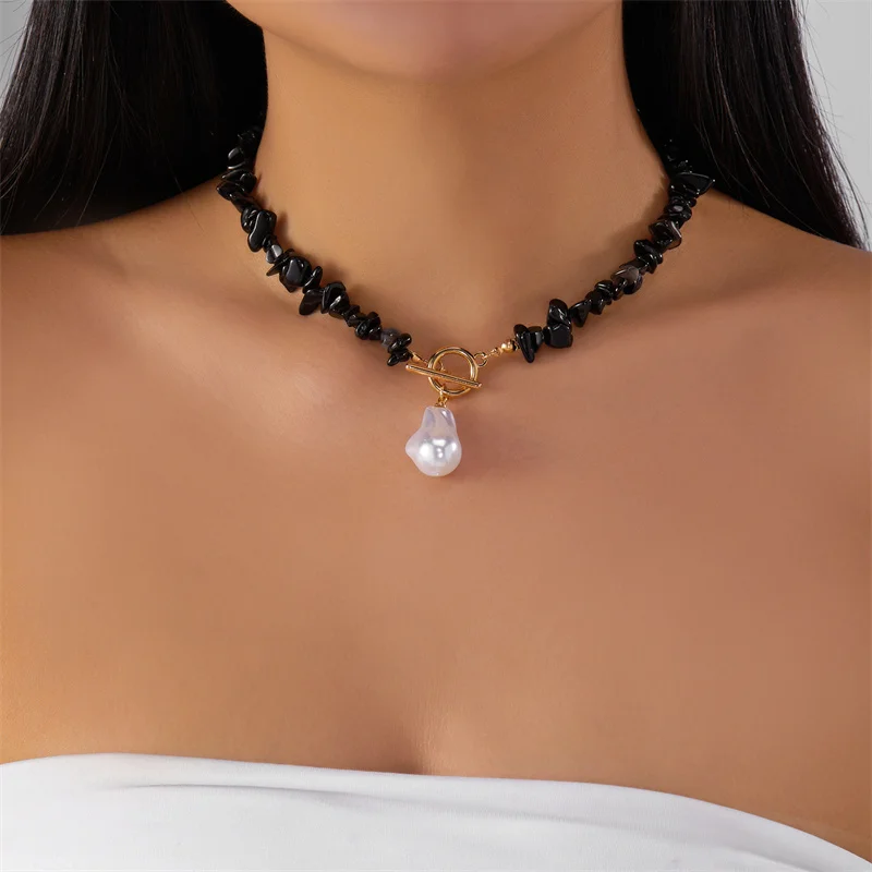 Handgefertigte böhmische Perlenimitat-Anhänger-Halskette, Quarz-Amethyst-Perlen, unregelmäßiges zerkleinertes Stein-Design für Party-Geschenk – Detail 5
