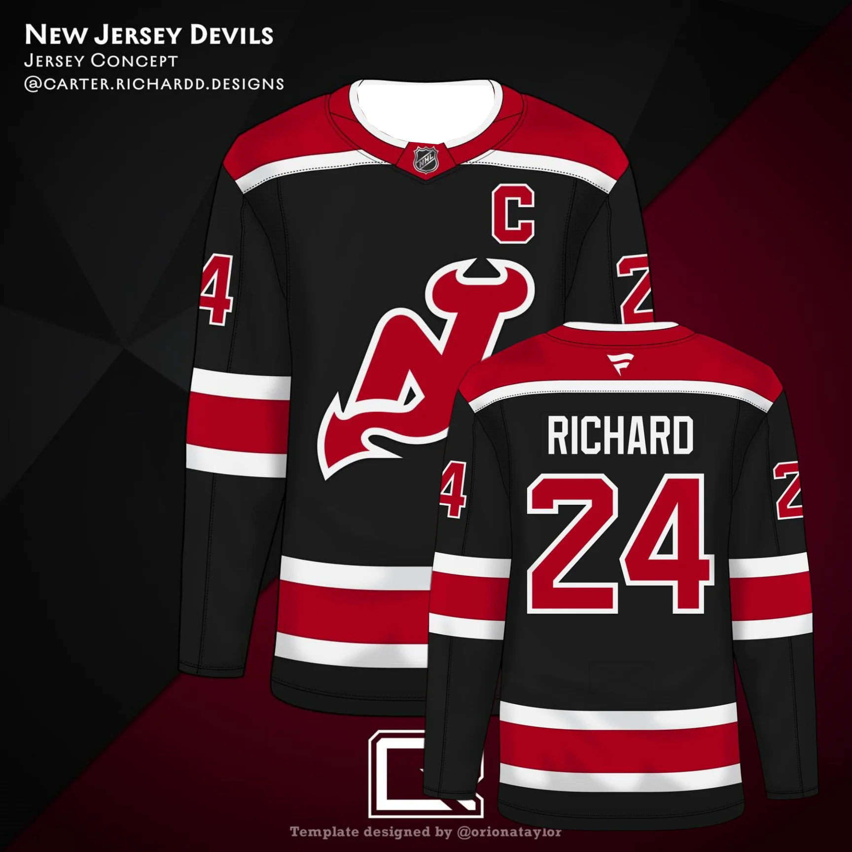 Camiseta de Hockey Conceptual de los New Jersey Devils 2026, Roja con Rayas Verdes/Blancas # Uniforme de Hockey sobre Hielo NHL 24 Richard para Fanáticos MOTO