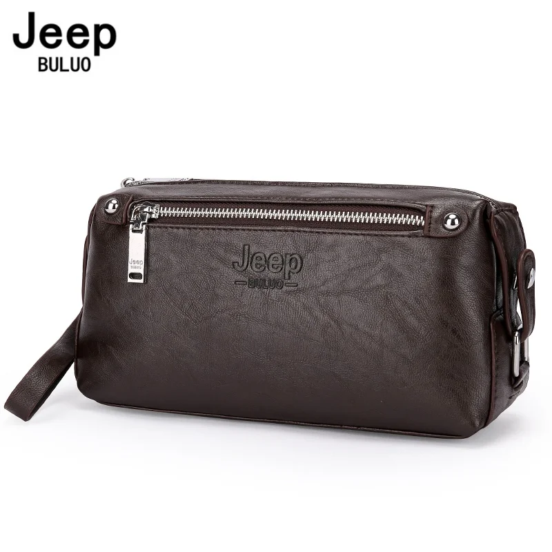 

JEEP BULUO Big Brand Man's Handbags High quality Leather Clutch bag Wallet Purse Large Capacity Business New Hot Brown Black