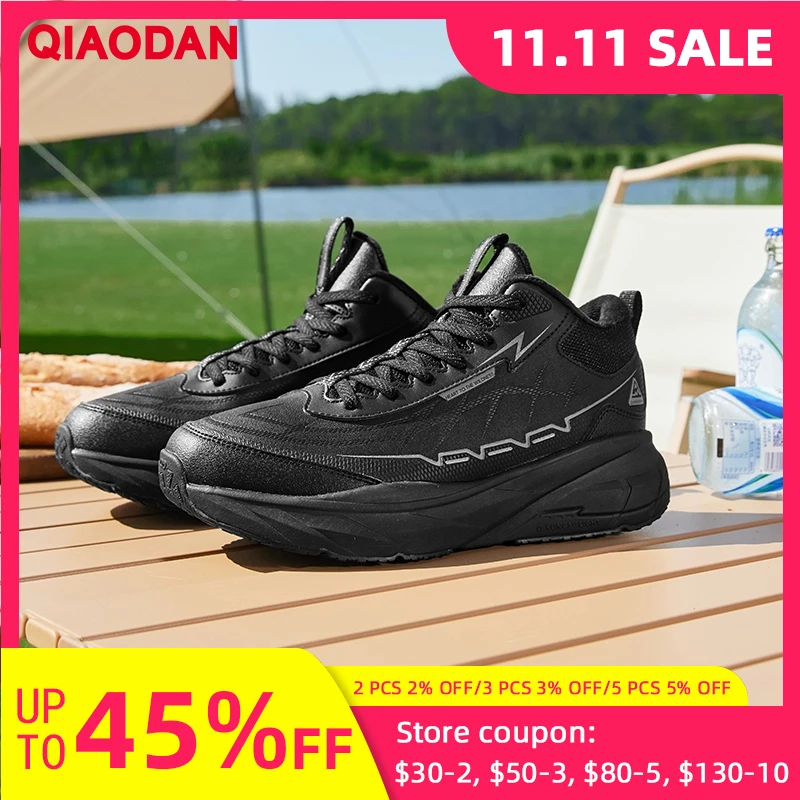 

QIAODAN Men's High-top Sports Running Shoes 2025 Winter Warm Cotton Shoes Shock-absorbing Anti-slip Black Sneakers QXB023244231B