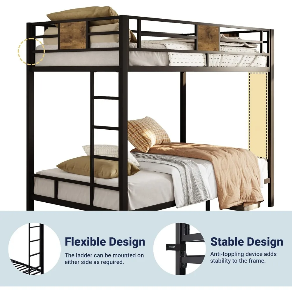 سرير بطابقين مزدوج مع إطار معدني، تصميم مدمج، تشغيل صامت، أسود