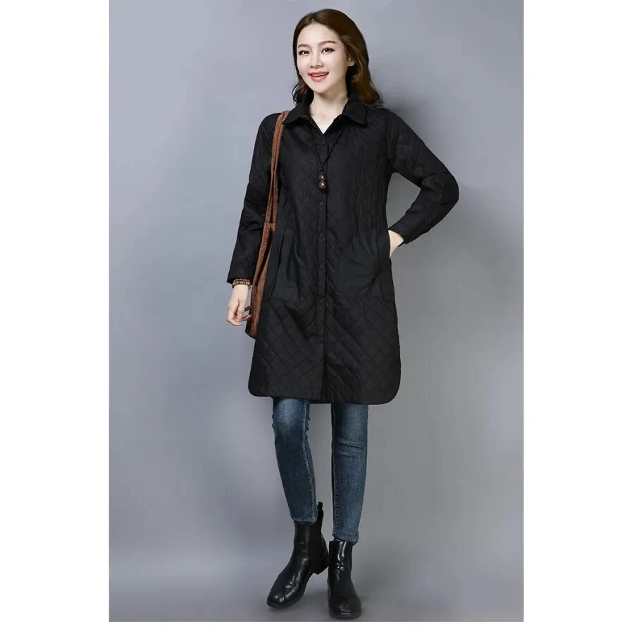 2024 New Thin Padded Jacket for Women Is Versatile Long Loose In Spring Autumn Padded Tooling Thin Padded Jacket Female Outwear