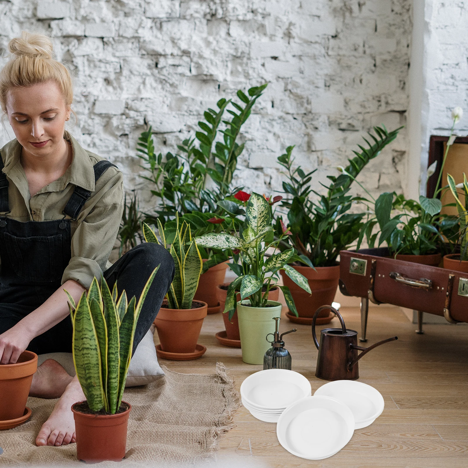 

8pcs Round Plastic Plant Saucers 150mm Outer Diameter 14cm x 11cm Inner White Flower Pot Trays for Indoor Plants Durable Non