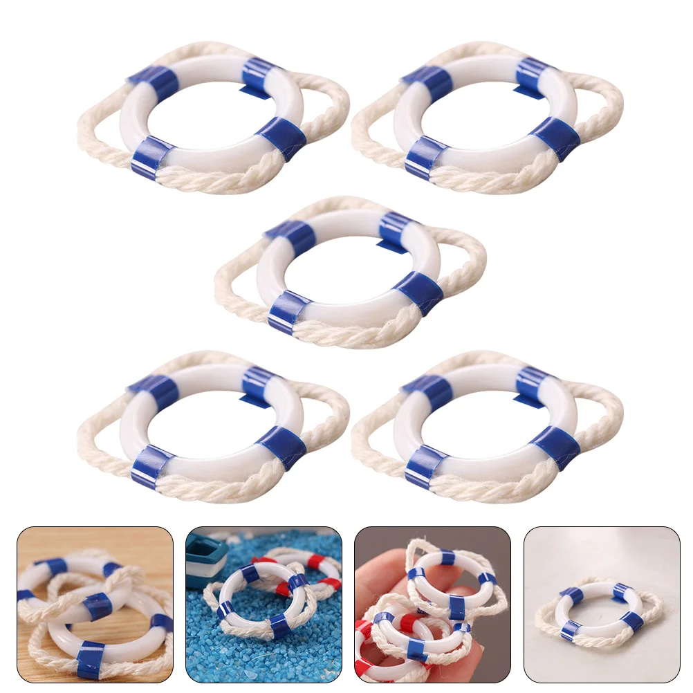 5 Pcs Mini Life Buoy Pool Ring Decor Miniature Model Nautical Plastic Ornaments Blue