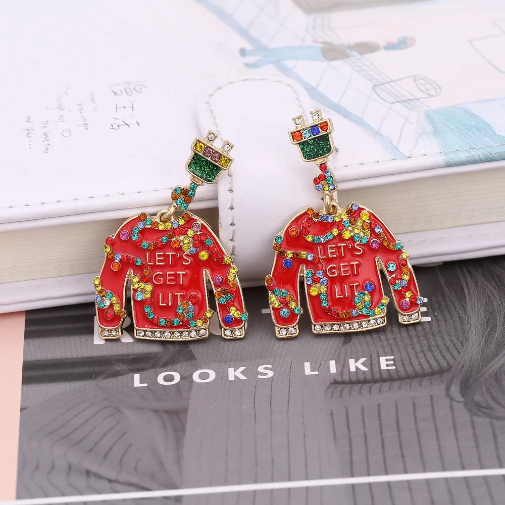 2024 Christmas Earrings Personality Red Clothes Modeling Jewelry for Woman Friends Gifts