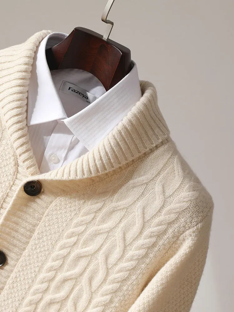 100% Australian wool button-down cardigan green fruit collar thickened solid color sweater business casual cashmere knitted view 4