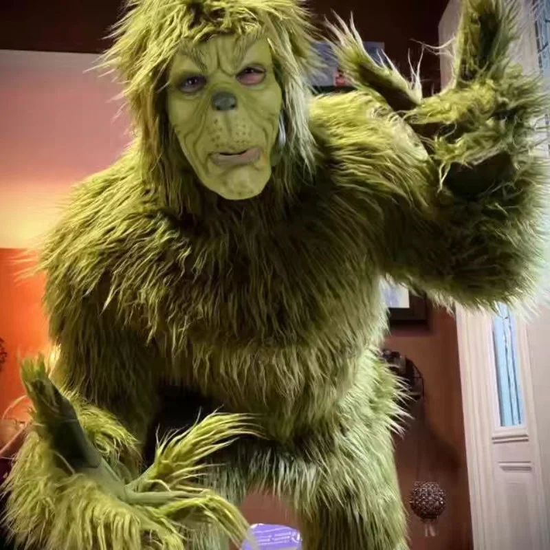 Green Hair Monster Halloween Cosplay Full Body Long Hair Green Camouflage Prop Costume Christmas Prank Show Costume