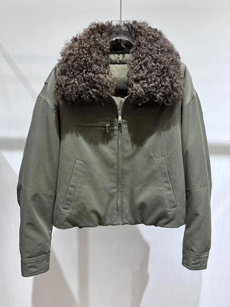 2025 New Women Winter Goose Down Jacket Real Lamb Sheep Fur Collar Warm Thick Luxury Clothing Parkas Female Puffer Jacket