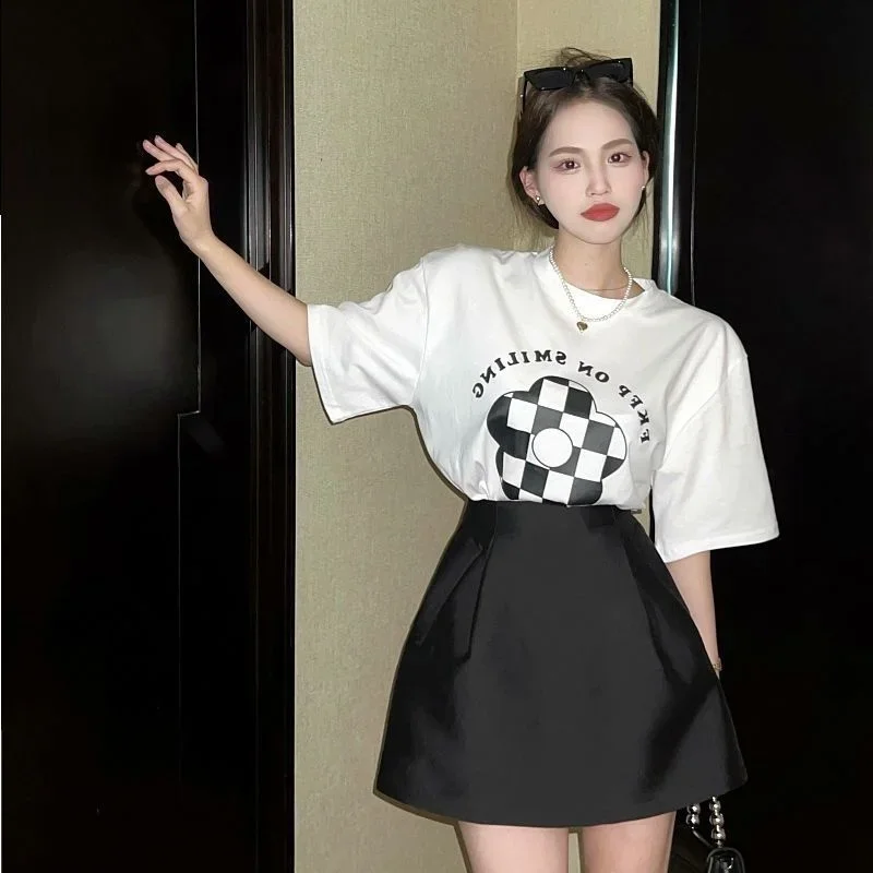 A Line Puffy Mini Black Skirt Women High Waist Korean Style Fall Wild Casual Sexy Retro Y2k Suits Skirts Female Fashion 2024 Jup