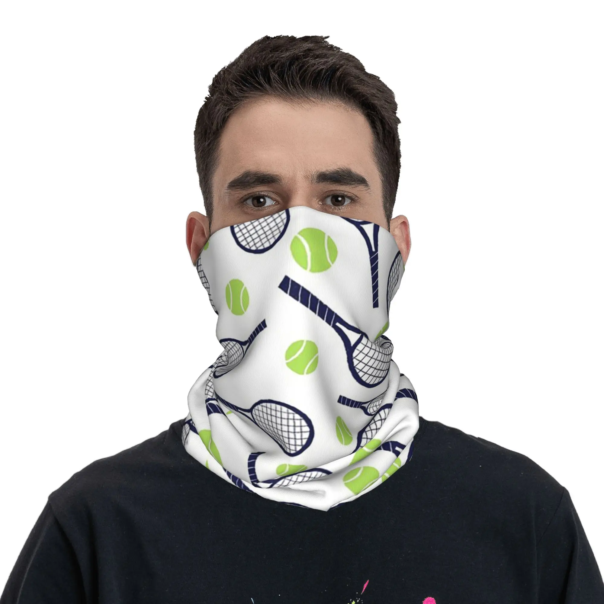 Tennis racket and ball Bandana Neck Cover Printed Mask Scarf Warm Face Mask Outdoor Sports Unisex Adult Winter