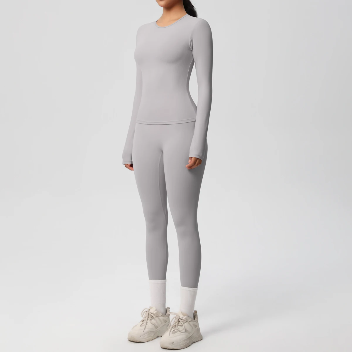 2-teiliges Sportbekleidungs-Yoga-Set, Fitnessstudio-Kleidung, Yoga-Anzüge für Damen, Fitness-Set, Trainingsanzüge, Sport, Langarm, bauchfreies Top, Gym-Leggings – Detail 32