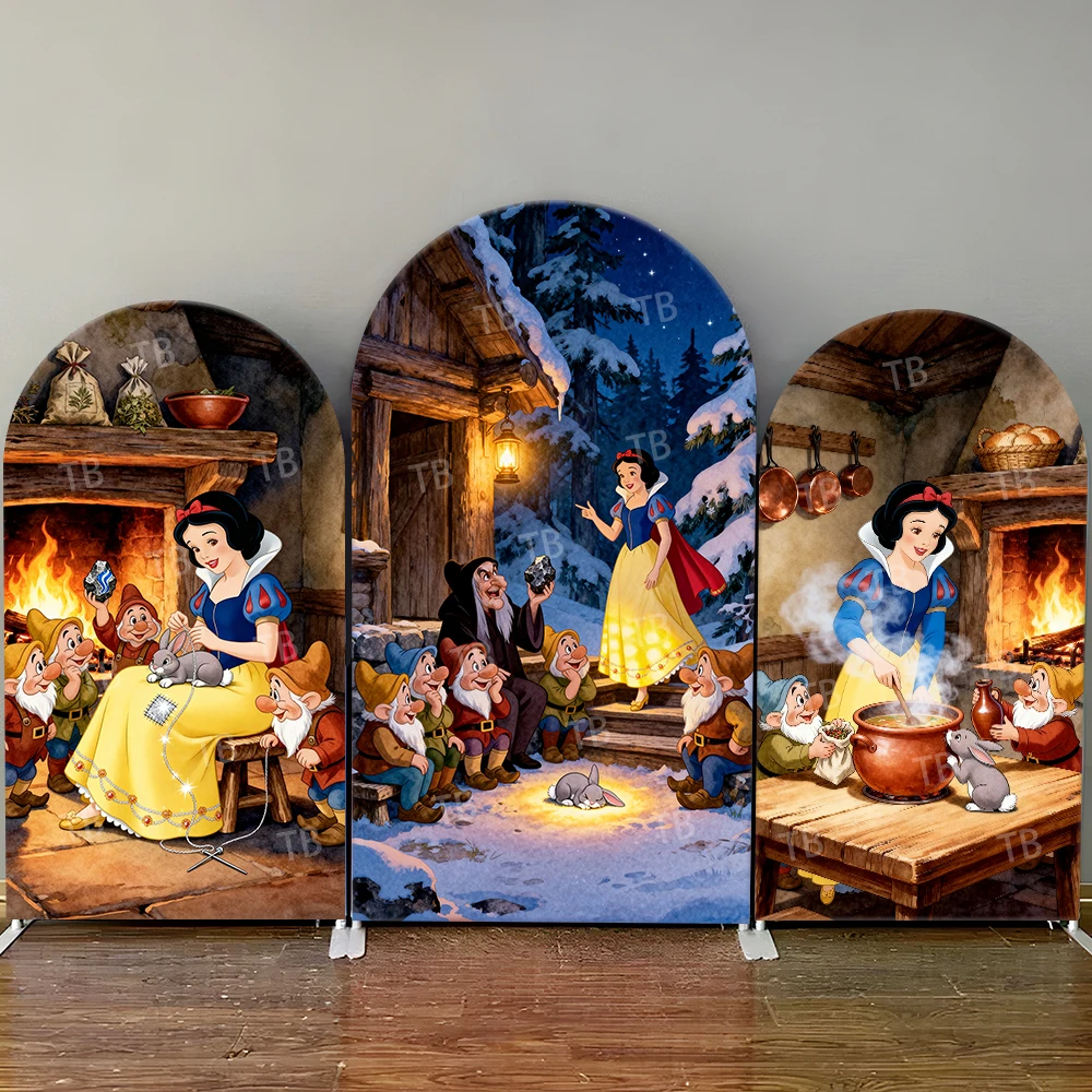 

Disney Snow White Seven Dwarfs Arch Backdrop Cover Rabbit Cottage Snow Sweet Photo Booth Props for Parties & Home Decoration