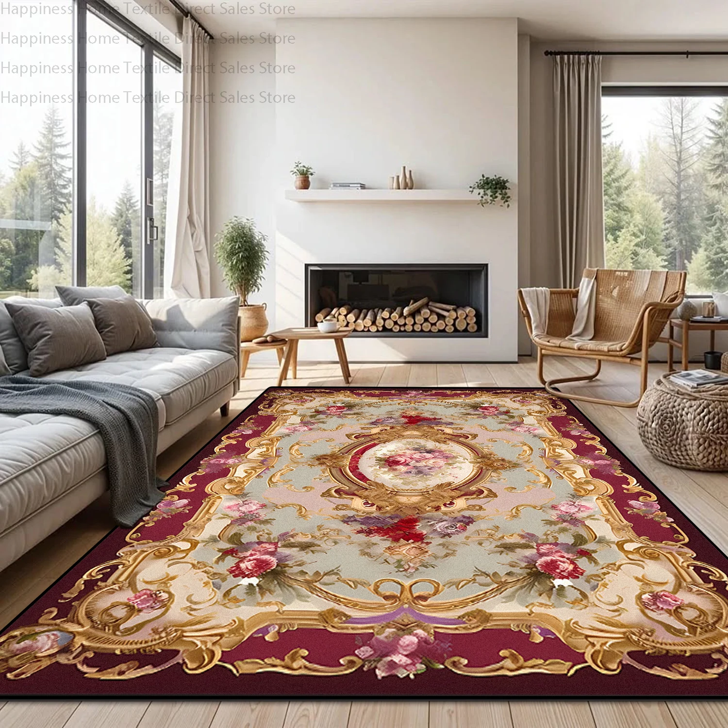European Pastoral Style Living Room Sofa Carpet Antiskid Washable Bedroom Aesthetic Mat Short Velvet Easy Clean Lounge Area Rug