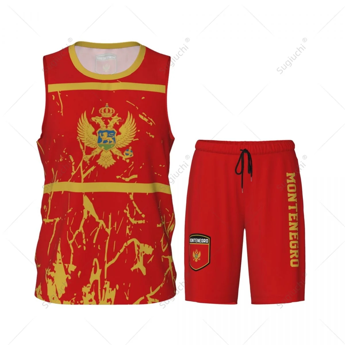 Team-up Montenegro Flag Grain Men Basketball Jersey Set Shirt & Pants Sleeveless Custom Name Nunber Exclusive