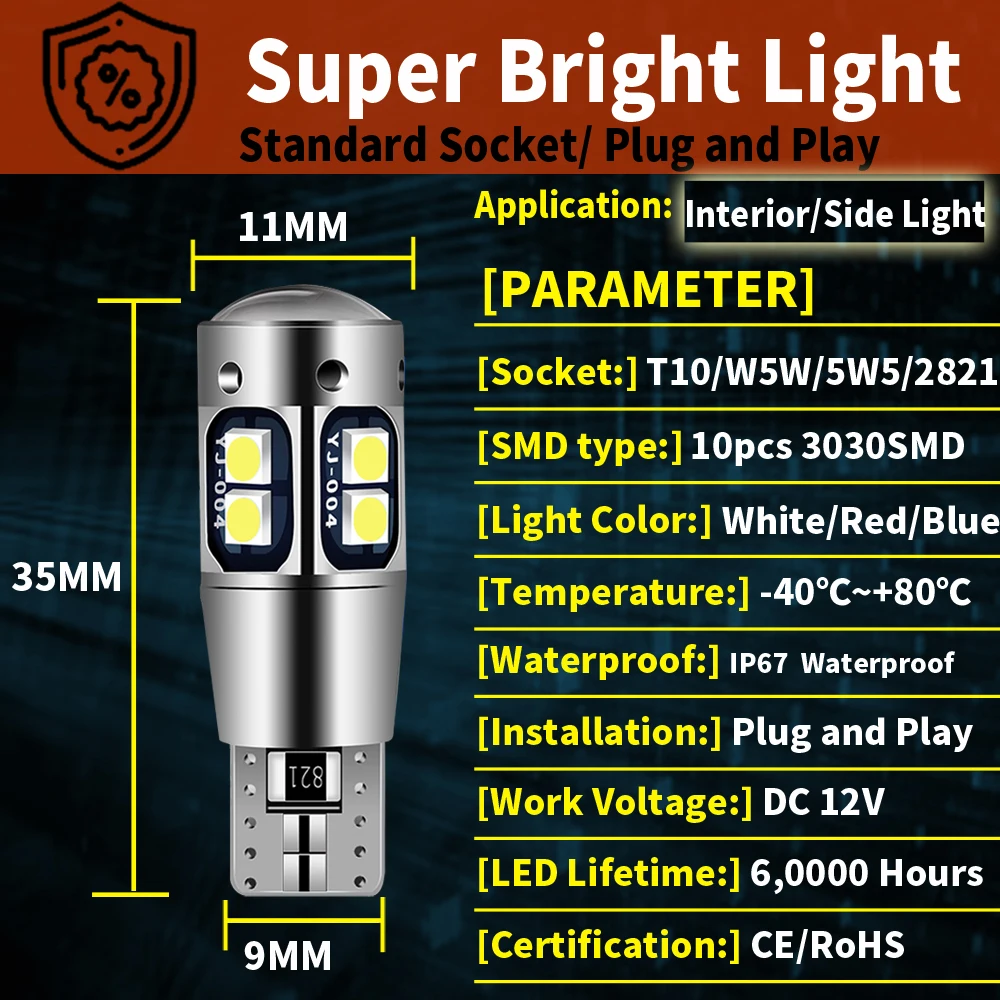 2pcs W5W T10 LED Clearance Light Bulb Lamp For Renault Clio 4 Koleos Logan Laguna Coupe Master Megane CC Thalia 1 2 3 Twingo