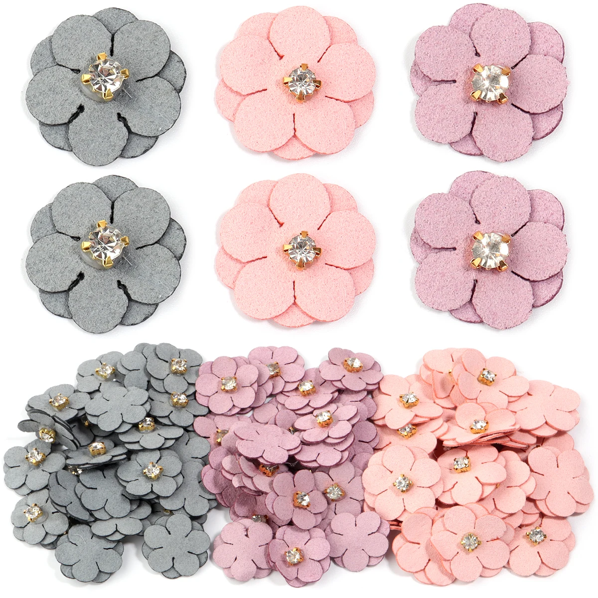 20pcs/lot 2cm 2.5cm Handmade Rhinestone Flowers Appliques DIY Hat Clothes Sewing Supplies Hair Accessories Party Decoration