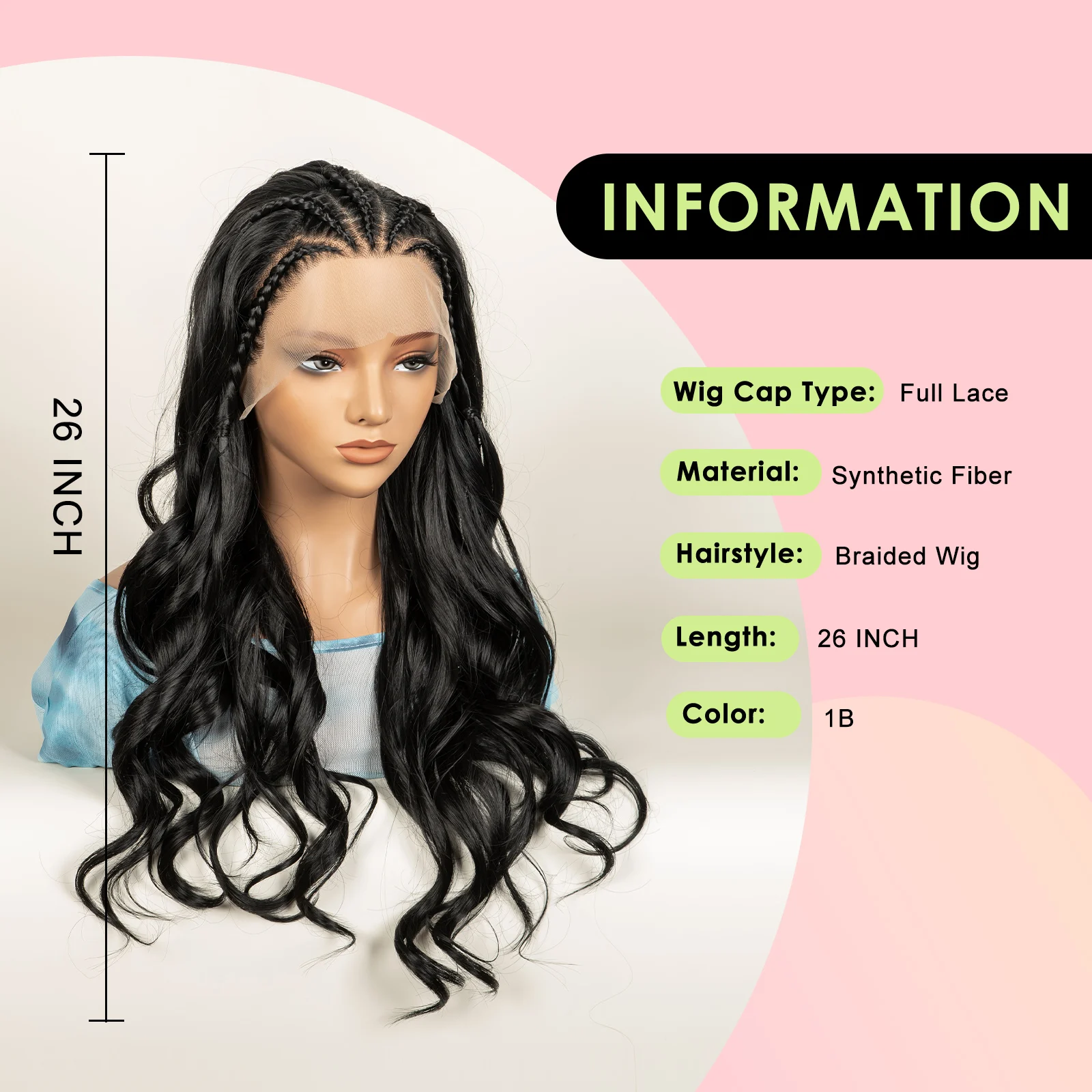 Full Lace Knotless Wig Synthetic Braided Wig Cornrow Braided Body Wave Fiber Wig 26inch For Black Women