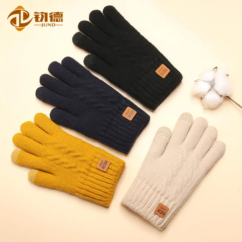 5pair-wholesale-ladies-padded-knitted-gloves-winter-double-layer-velvet-thickened-touch-screen-outdoor-cycling-warm-cold-proof