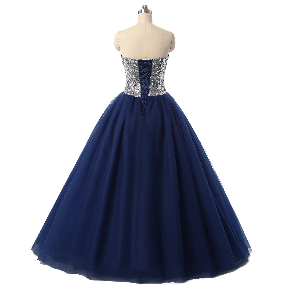 Navy Blau Quinceanera Kleider Ballkleid Schatz Tüll Pailletten Kristalle Mexikanischen Süße 16 Kleider 15 Anos