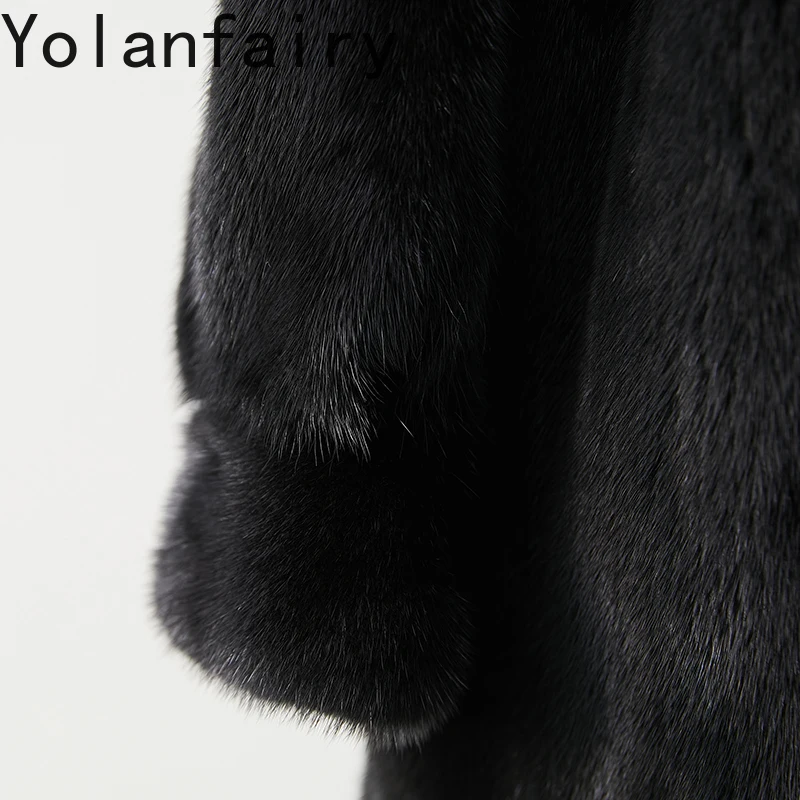 YOLANFAIRY Echt Bont Jas Vrouw Natuurlijke Hele Nertsen Bontjas Vrouwen Kleding Herfst Winter Mid-lengte Capuchon Bontjassen outwears