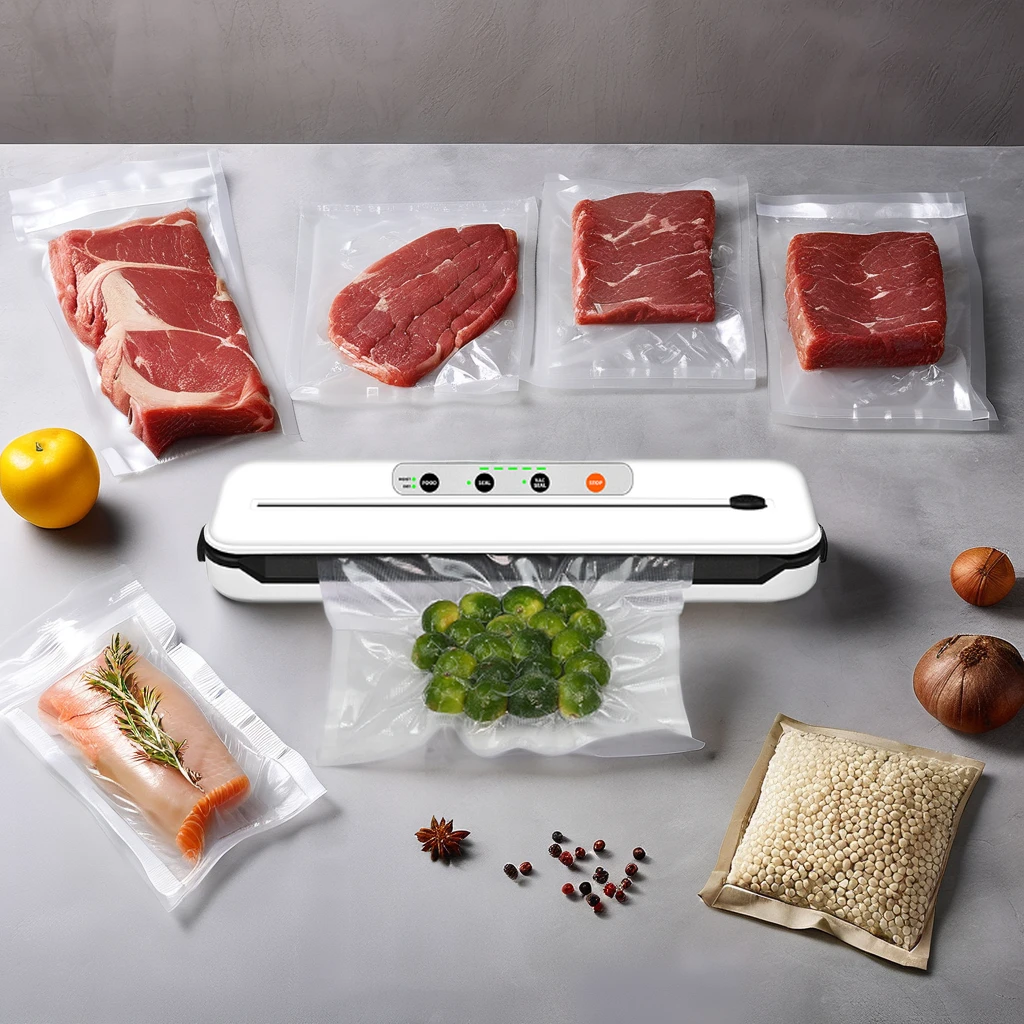 Portable Food Vacuum Sealer Machine With Low Noise Built-in Cutter Easy-lock Handle For Vacuum Food Sealer  Use