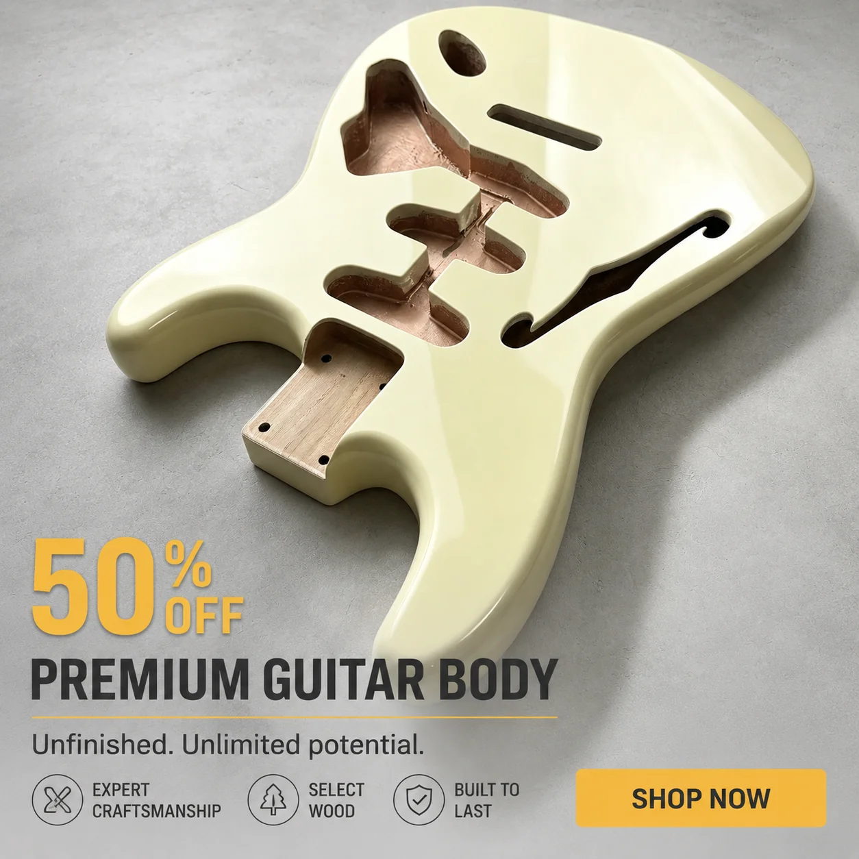 Vintage Cream Gloss ST Thinline Semi-Hollow Electric Guitar Body Alder Wood Blank DIY Replacement Guitar Body Accessory