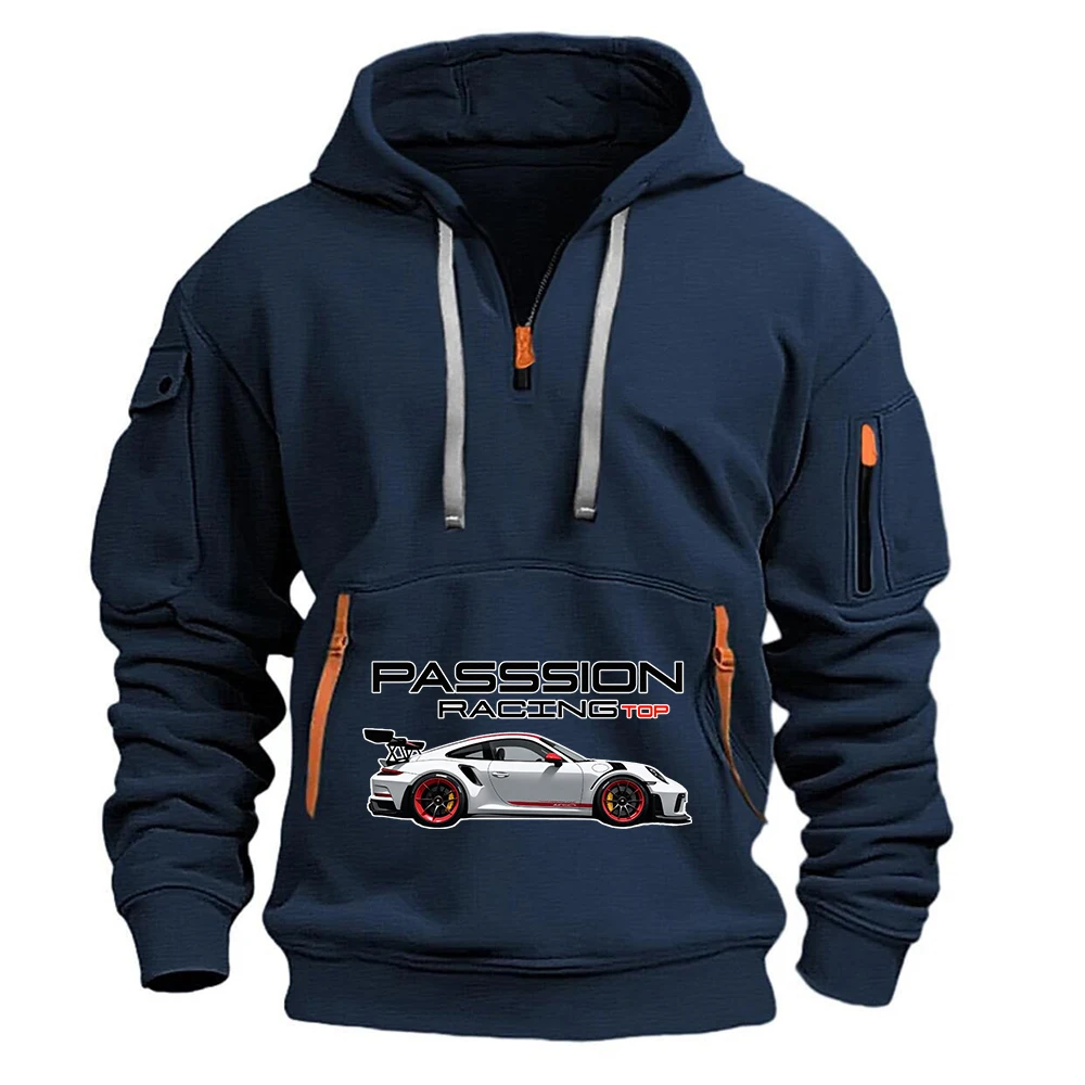Top-level Racing Element Pattern New Men's Hooded Sweatshirt for Autumn Fashionable Outdoor Jogging and Fitness Loose Hoodies