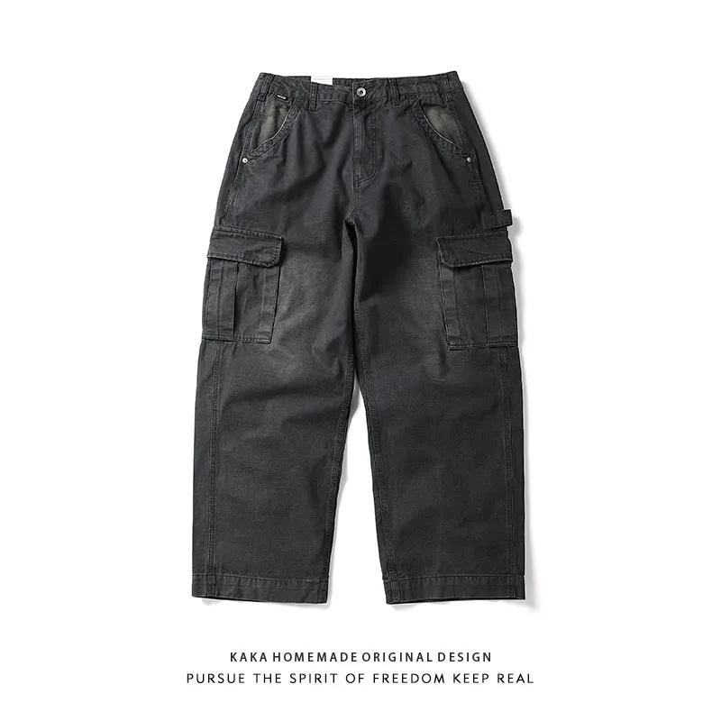 

Retro Japanese Sle Heavyweight Pure Cotton Straight Leg Workwear Trousers Men's Spring Loose Versatile Casual Wide Leg Pants