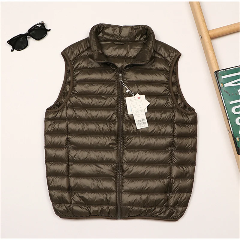 

Men Sleeveless Oversize Down Vest Jacket Autumn Winter Light Thin White Duck Down Waistcoat Coat Male Warm Short Tank Outwears