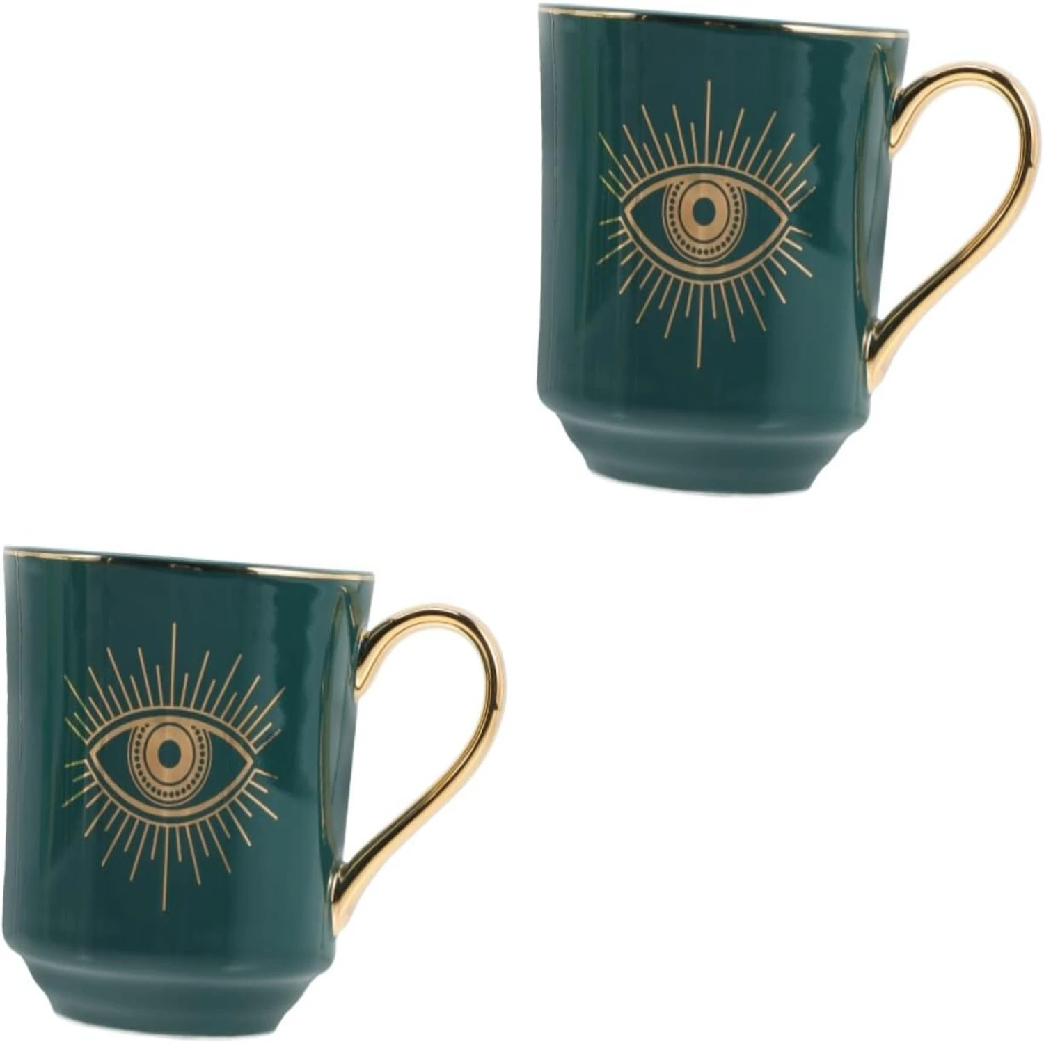 

Beautiful and Elegant Set of 2 Unique Handcrafted Turkish Evil Eye Ceramic Coffee Cups - Stunning Ojo Turco Pottery Teacup and S