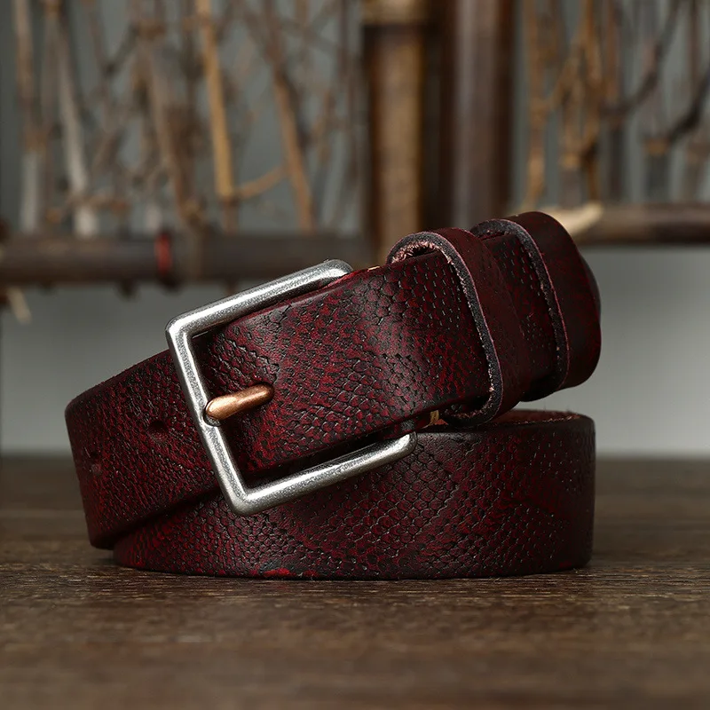 レディーストレンドレトロファッションオールマッチスネーク柄レザーベルトピンバックル牛革一枚革スチールバックルジーンズベルト