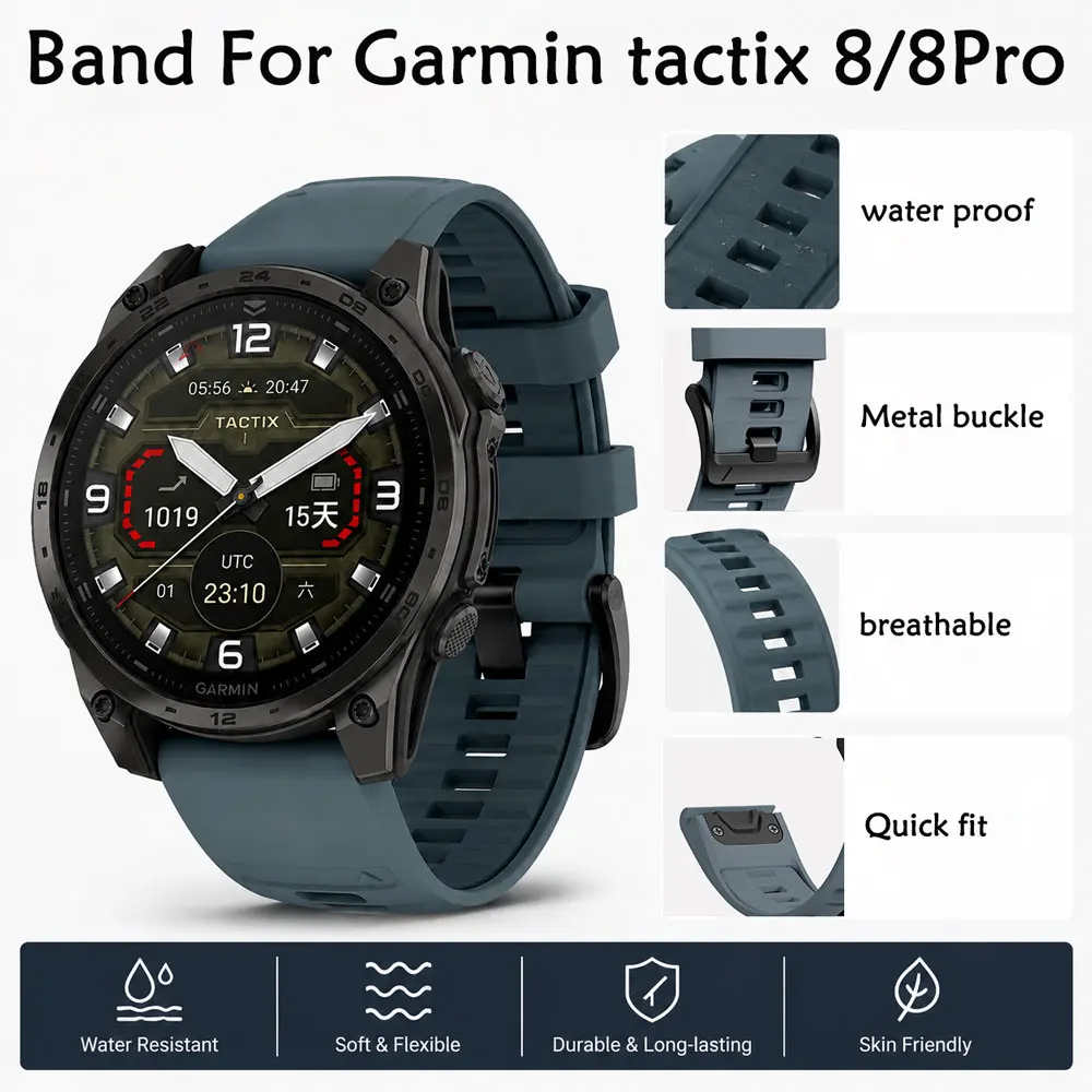 Official Style Garmin QuickFit Silicone Band for Garmin Tactix 8 51mm/47mm Outdoor Strap for Garmin Fenix 8 Pro 51MM 26/22/20mm
