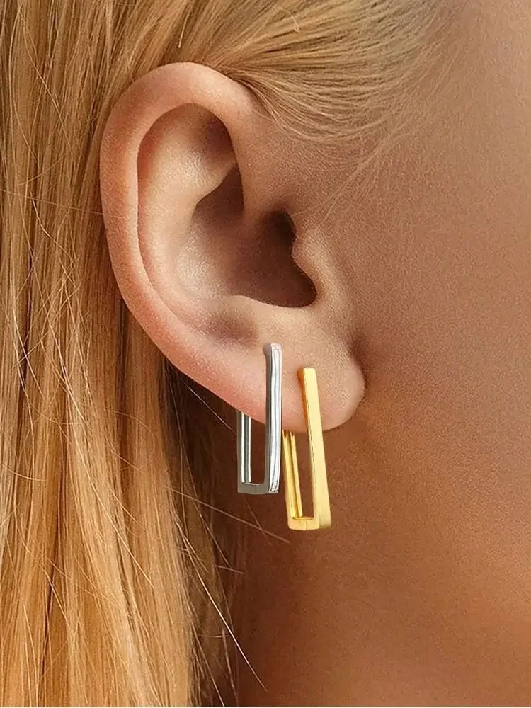 925 فضة موضة بسيطة الهندسة ساحة هوب القرط للنساء المشاركة الزفاف الفاخرة عالية الجودة غرامة مجوهرات