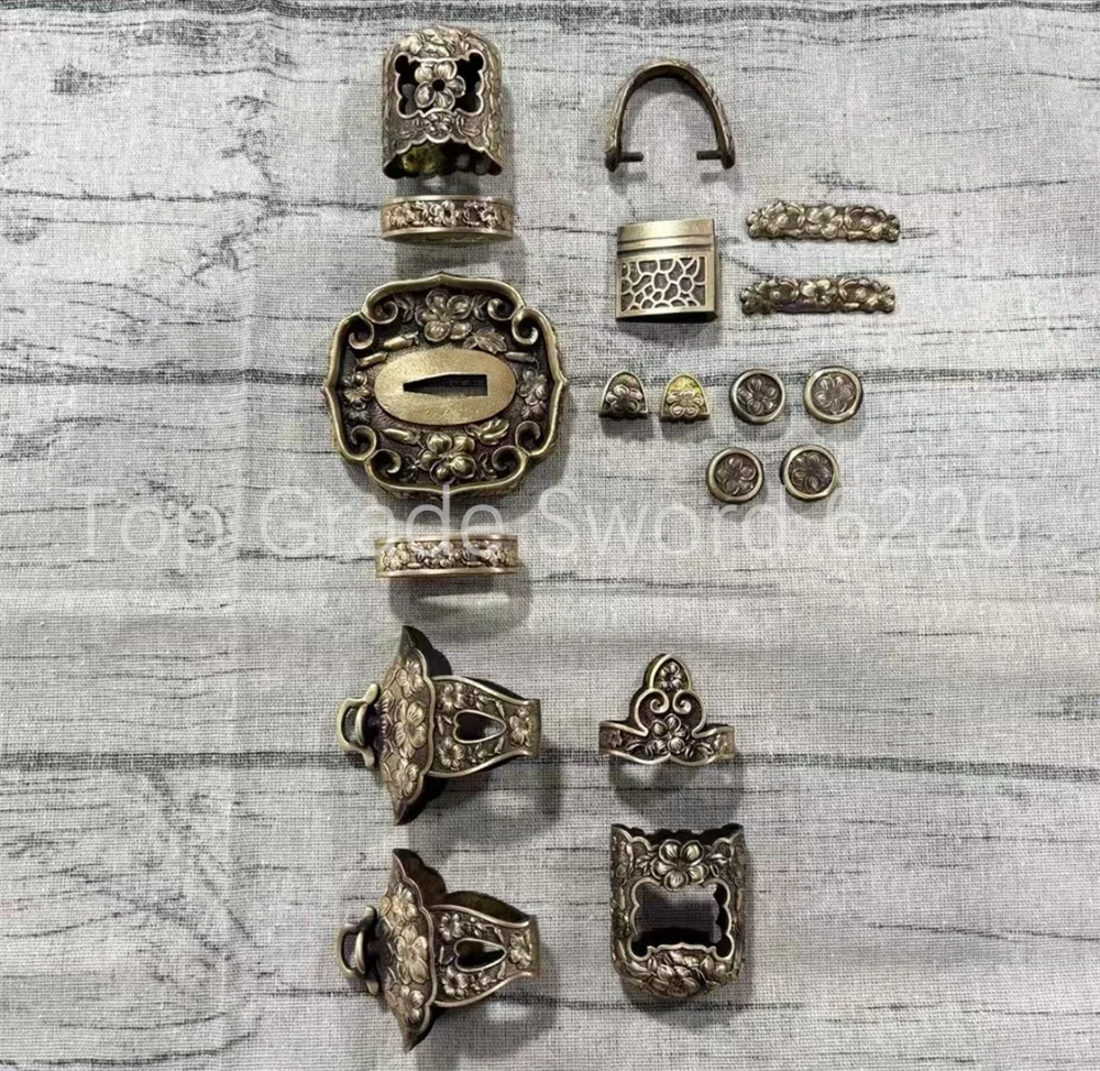 A Set Exquisite Copper Brass Tsuba Fuchi Kashira Menuki Habaki Kojiri Set Fittings For Japan Tachi Sword Samurai Katana Parts - view 2