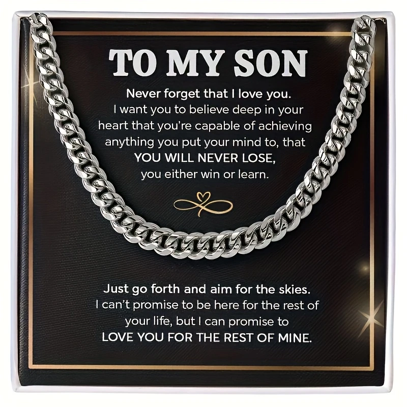 To My Son Handmade Classic Six-Sided Grind Necklace Set Gift for Son's Birthday and New Year Gift Necklace + Gift Box + Card Set